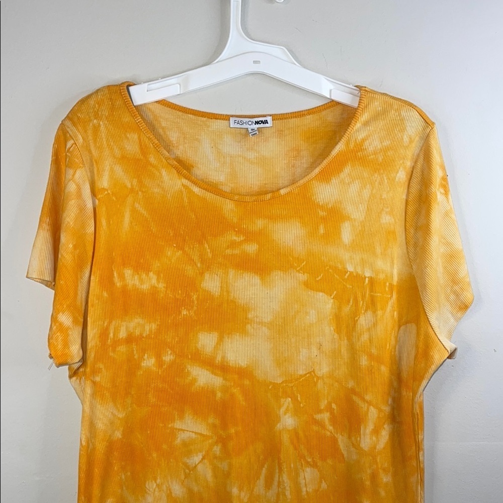 Fashion Nova Orange Yellow Tie Dye T Shirt Dress Size 3X - Picture 6 of 6